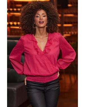 Sosandar Hot Sparkle Wrap Front Blouse - Red