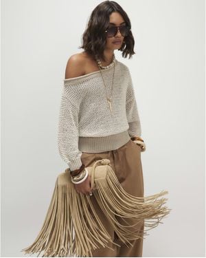 River Island Open Stitch Knitted Off Shoulder Top - Brown