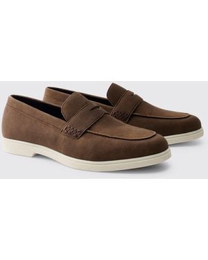 BoohooMAN Casual Faux Suede Penny Loafer - Brown