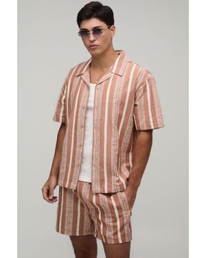 BoohooMAN Embroidered Stripe Line Oversized Shirt & Relaxed Short Set - Multicolour