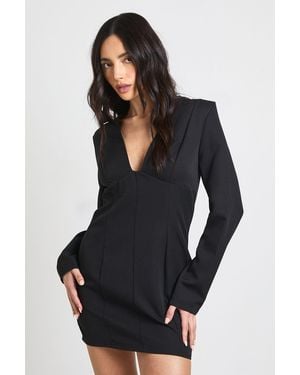 Boohoo Seam Detail Plunge Front Mini Dress - Blue