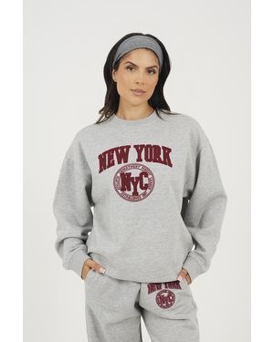 Brave Soul Crew Neck Embroidered Sweatshirt Cotton - Grey