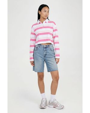 Boohoo Stripe Cropped Long Sleeve Rugby Top - Blue