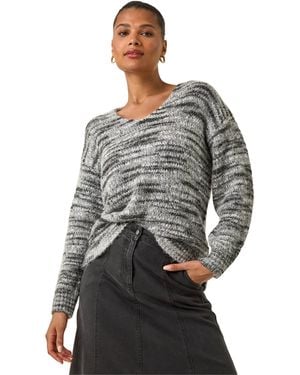 Roman Shimmer V-Neck Knitted Jumper - Grey