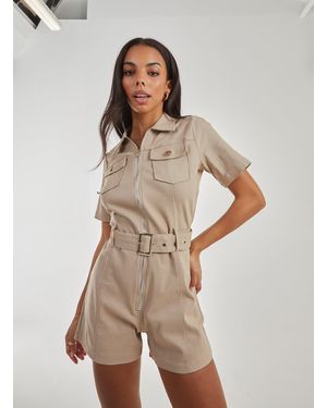 Pink Vanilla Belted Utility Playsuit - Natural