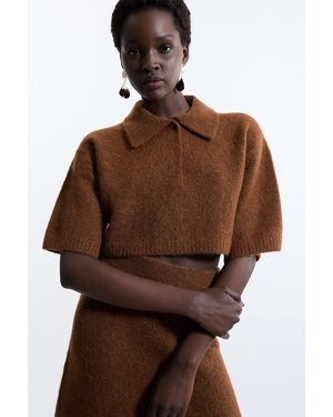 Karen Millen Alpaca Wool Fluffy Knit Polo Top - Brown