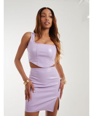 Pink Vanilla Pu Split Hem Mini Skirt - White