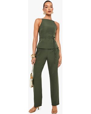 Boohoo Elasticated Waist Band Woven Trousers - Green
