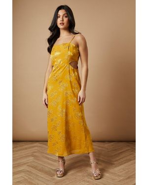 Oasis Jacquard Midi Cut Out Detail Dress - Yellow