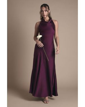 Oasis Cowl Halterneck Satin Maxi Bridesmaid Dress - Brown