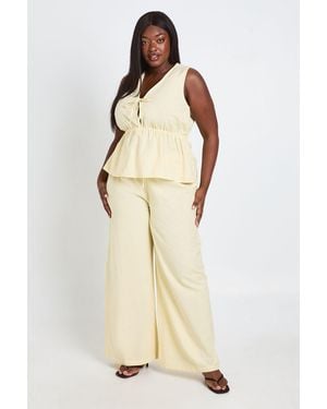 Boohoo Plus Linen Tie Front Longline Top & Trouser Co Ord - Natural