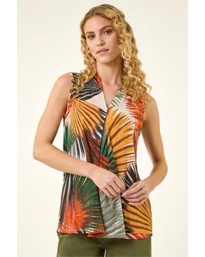 Roman Leaf Print Ity Top - Orange