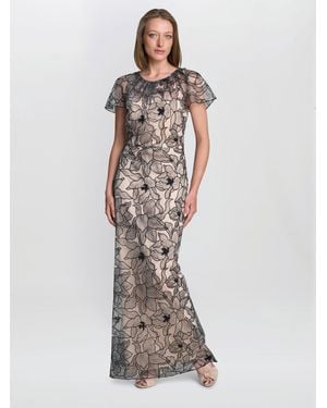 Gina Bacconi Marie-Claire Floral Embroidered Mesh Maxi Dress - White