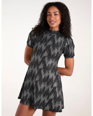 Blue Vanilla Puff Sleeve Swing Dress - Black