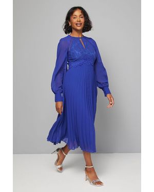 Wallis Occasion Lace Insert Pleated Midi Dress - Blue