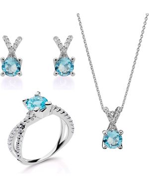 Orphelia 'Maya' 925 Sterling Set: Necklace + Earrings + Ring - Blue