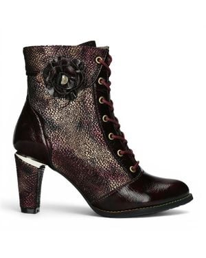 Laura Vita Leather Floral Heeled Lace-Up Boots - Black