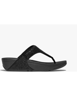 Fitflop Lulu Crinkled-Shimmer Ladies Toe Post Sandals Metallic - Black