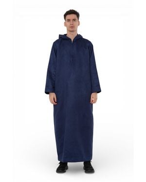 Thobez Hooded Eid Moroccan Jubba Robe Ramadan Eid Thobe - Blue