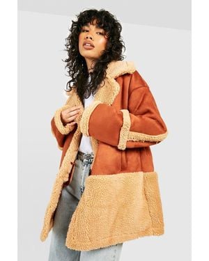 Boohoo Teddy Trim Coat - Orange