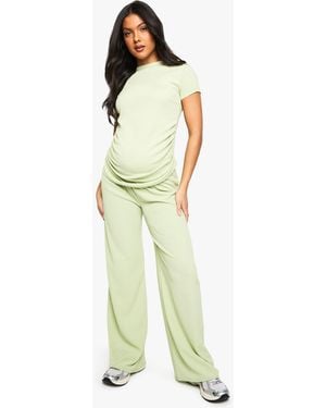 Boohoo Maternity Ruched Side Tshirt And Wide Leg Co-Ord - Green
