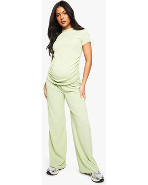 Boohoo Maternity Ruched Side Tshirt And Wide Leg Co-Ord - Green