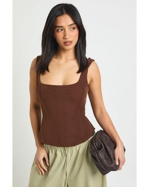 Boohoo Petite Structured Crepe Corset Top - Brown