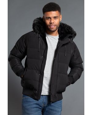 Nines Short Padded Parka Jacket With Faux Fur Hood - Black