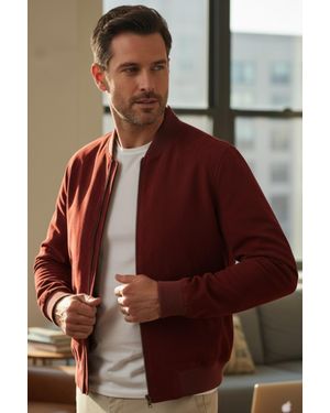 Infinity Leather Goat Suede Ma-1 Bomber Jacket-North - Brown