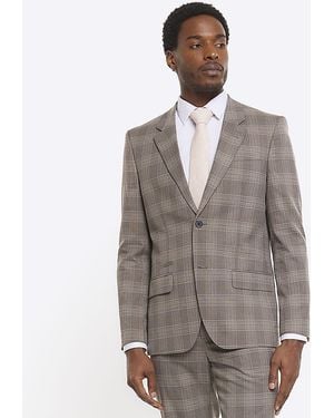 River Island Slim Fit Check Suit Jacket - Grey