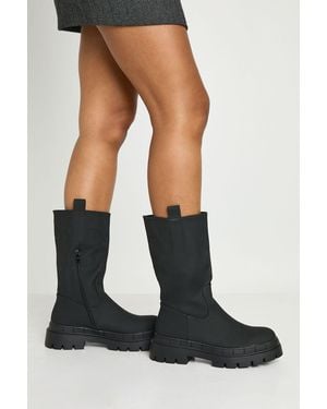 Boohoo Rubber Calf Height Chunky Boots - Black
