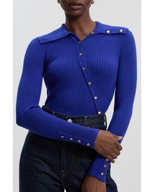 Karen Millen Viscose Blend Trim Detail Knit Top - Blue