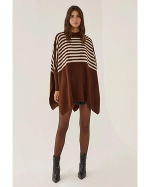 Hiccup Long Striped Knit Jumper With Slit - Natural
