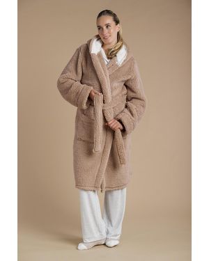 Tokyo Laundry Fluffy Hooded Dressing Gown - Natural
