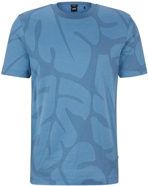 BOSS Thompson Leaf Print T-Shirt (Light) Cotton - Blue