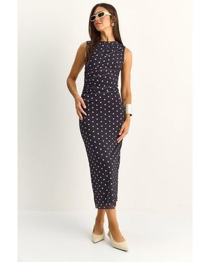 Bianco Lucci Polka Dot Bodycon Midi Dress - Blue