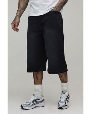 BoohooMAN Tall Essential Longline Denim Jorts - Black