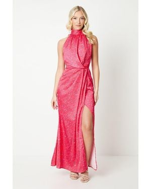 Debut London By Coast Halterneck Satin Midi Dress - Pink