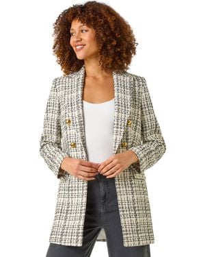 Roman Longline Chequered Boucle Jacket - Grey