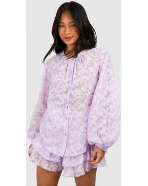 Boohoo Petite Sheer Textured Fabric Beach Shirt - Purple