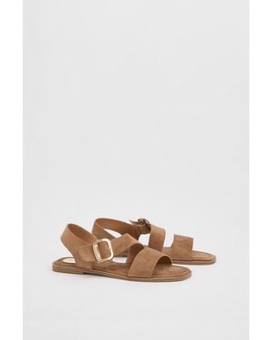 Wallis Sandie Faux Suede Buckle Detail Asymmetrical Flat Sandals - Natural