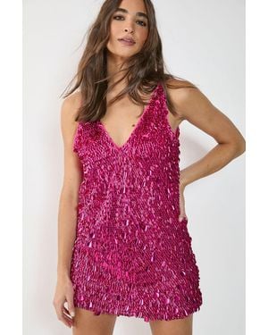 Nasty Gal Cluster Sequin Plunge Mini Dress - Red