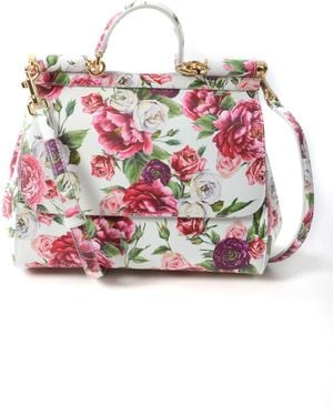 Dolce & Gabbana Flowers Sicily Medium Leather Bag - Rood