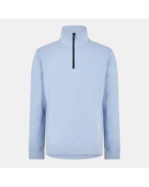 BOSS Zetrust Zip Neck Soft Terryclover The Head Sweatshirt - Blue