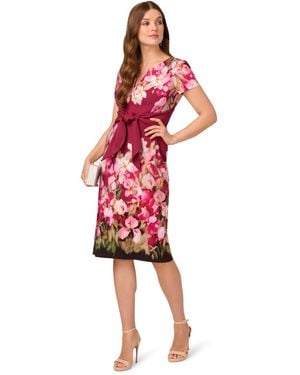 Adrianna Papell Tie Front Stretch Twill Dress - Red