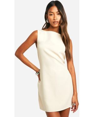 Boohoo Slash Neck Fit & Flare Micro Mini Dress - White