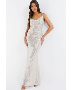 Quiz Silver Sequin Maxi Dress - White