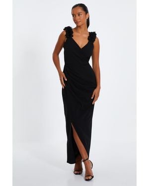 Quiz Petite Ruffle Wrap Maxi Dress Material_Polyester - Black