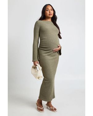 Boohoo Maternity Slash Neck Midaxi Dress - Green