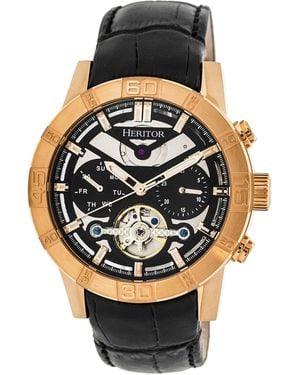 Heritor Hannibal Semi-Skeleton Leather-Band Watch - Multicolour